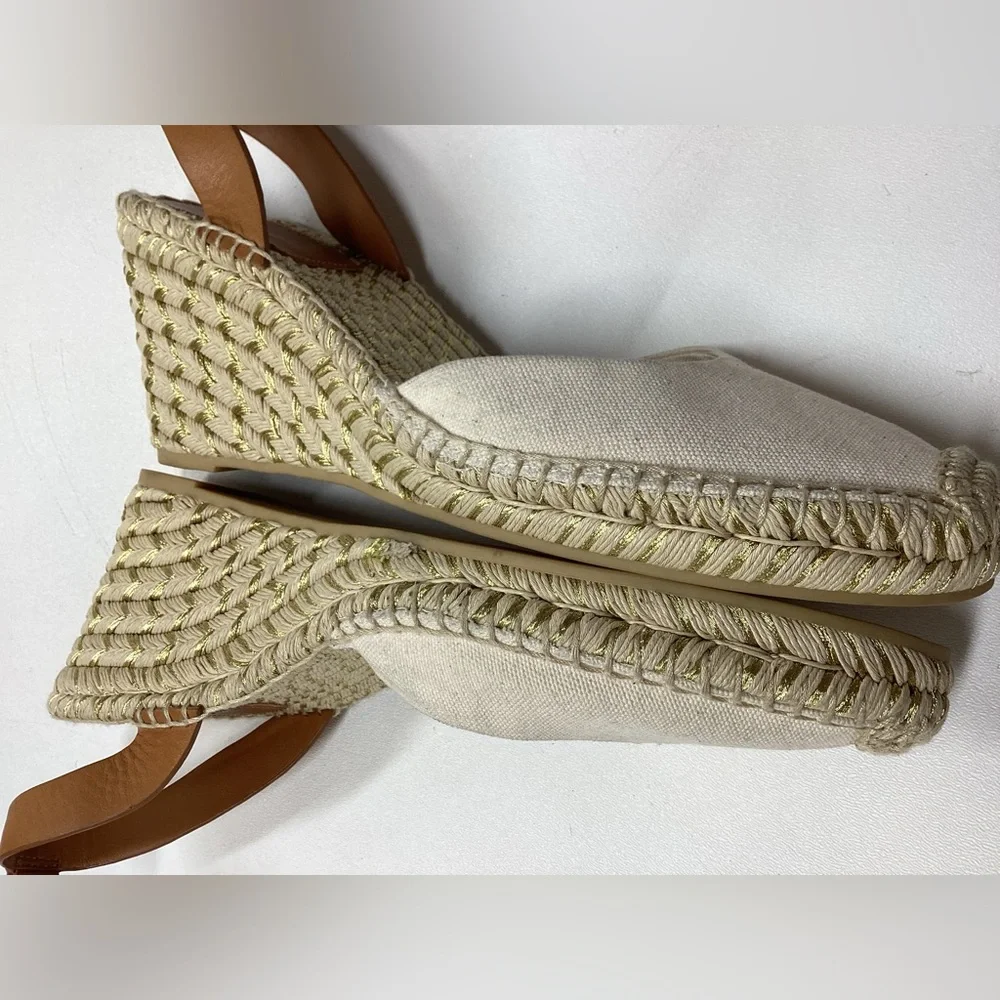 Tory Burch Beige Espadrille Wedge Sandals‎ Size 10.5